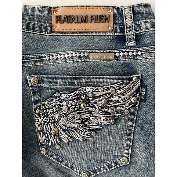 Platinum Plush Bootcut Jeans Women 11 Angel Wings Rhinestone Style 4041 Western - Picture 2 of 11